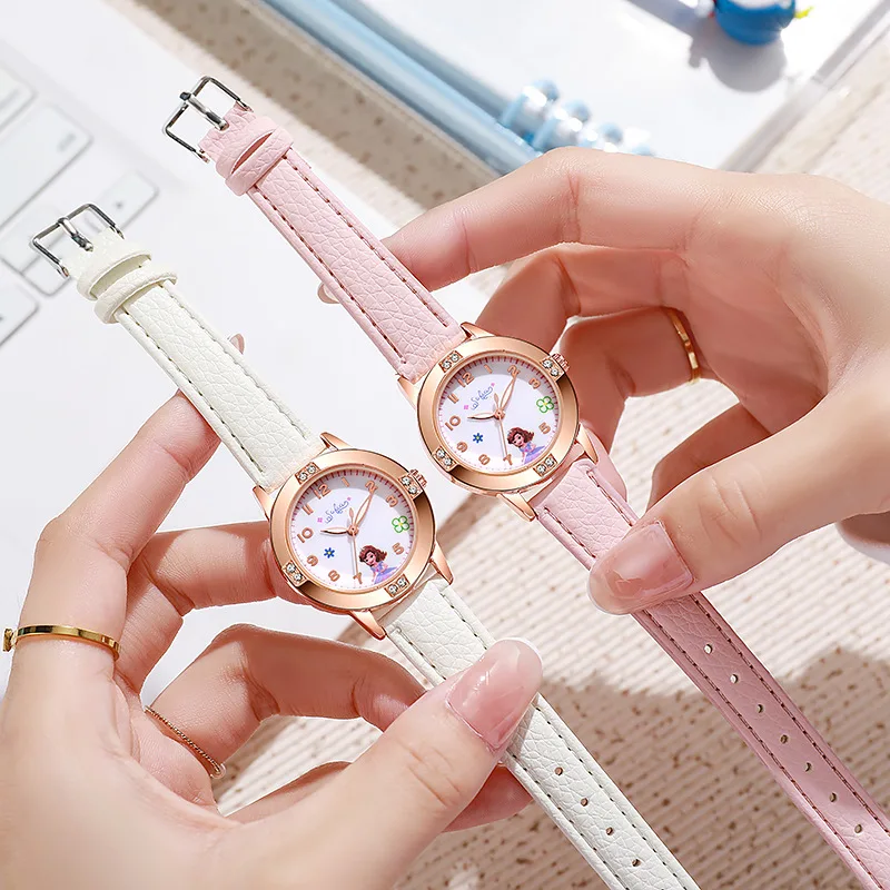 Disney Children's Watches Kids Boys Girls Cute Cartoon Sofia Princess Aisha Diamond Wristwatch Student Quartz Watch Gift