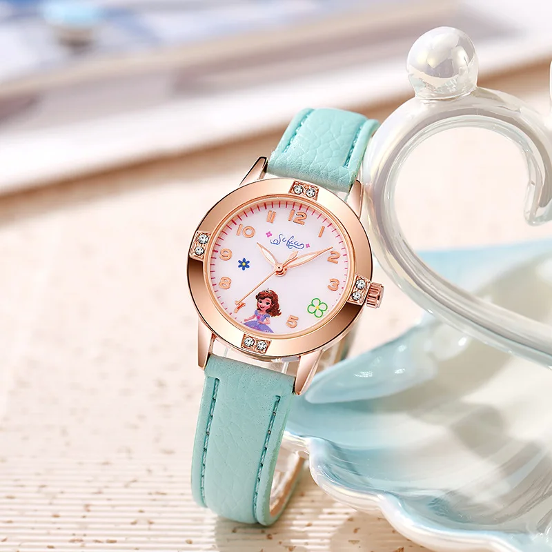 Disney Children's Watches Kids Boys Girls Cute Cartoon Sofia Princess Aisha Diamond Wristwatch Student Quartz Watch Gift