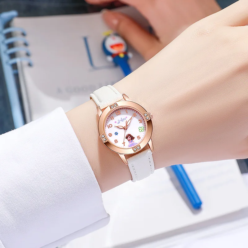 Disney Children's Watches Kids Boys Girls Cute Cartoon Sofia Princess Aisha Diamond Wristwatch Student Quartz Watch Gift