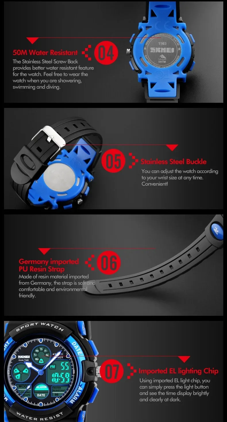 SKMEI 1163 Children Digital Watch Sports Electronic Military Girl Boy Shockproof Waterproof Kids Wristwatches Clock Reloj Hombre