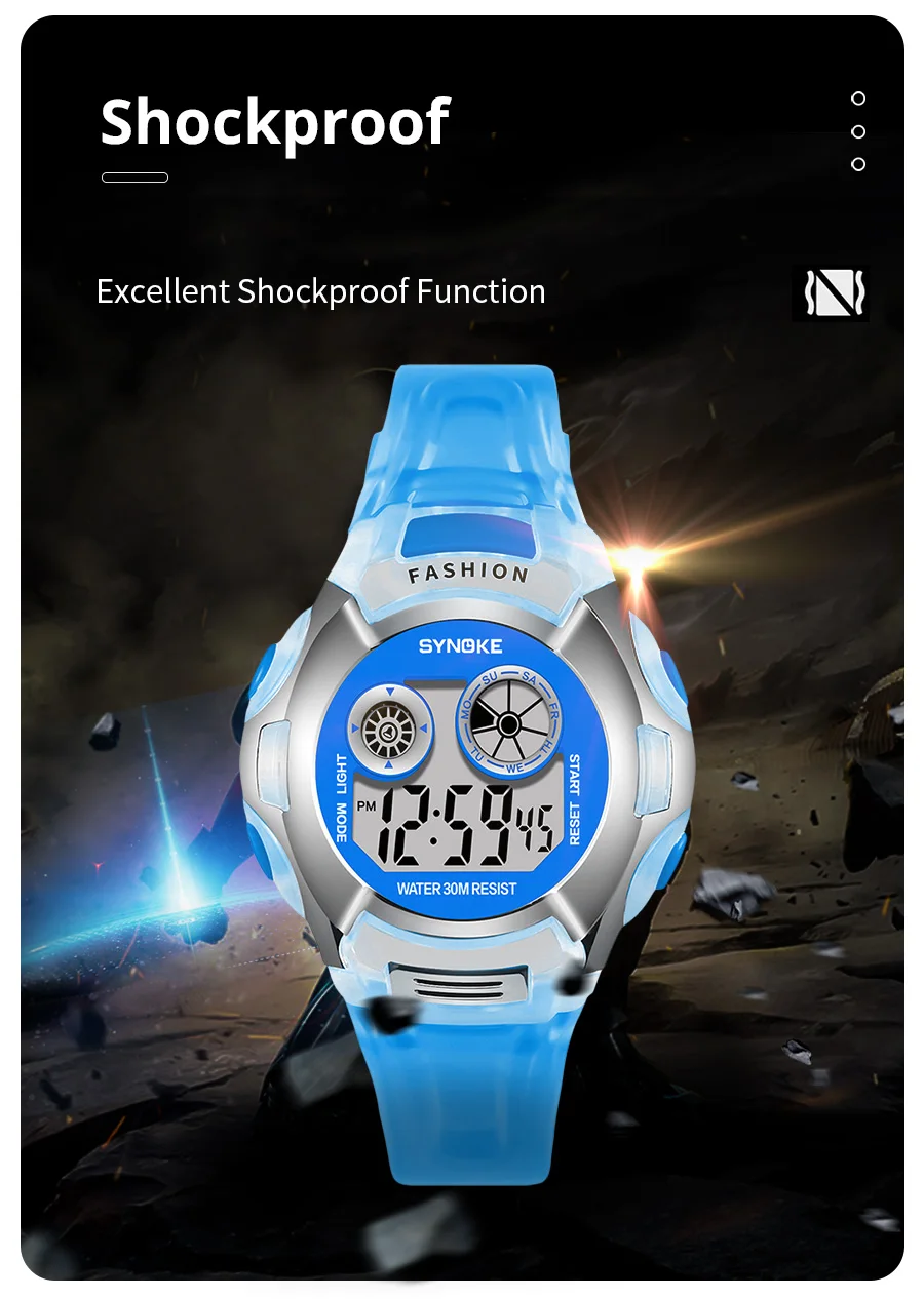SYNOKE Student Electronic Watch Waterproof Sports Children Watch Glow Multi Function Digital Watch Seven Colors Light Gift