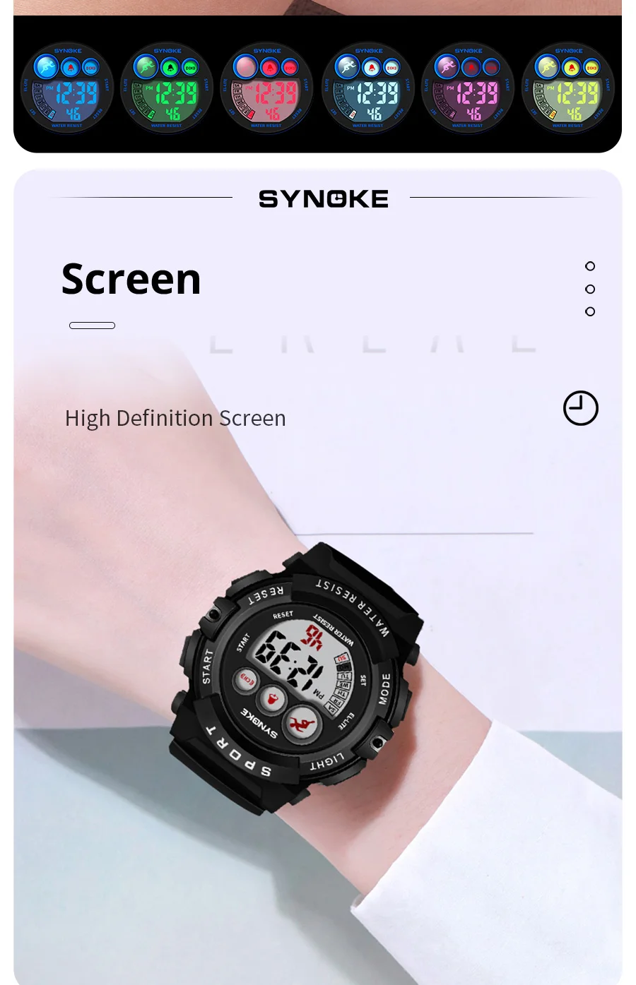SYNOKE Student Sport Watches For Kids Colorful Electronic Watches Waterproof Clock Children Digital Watch For Boys Girls