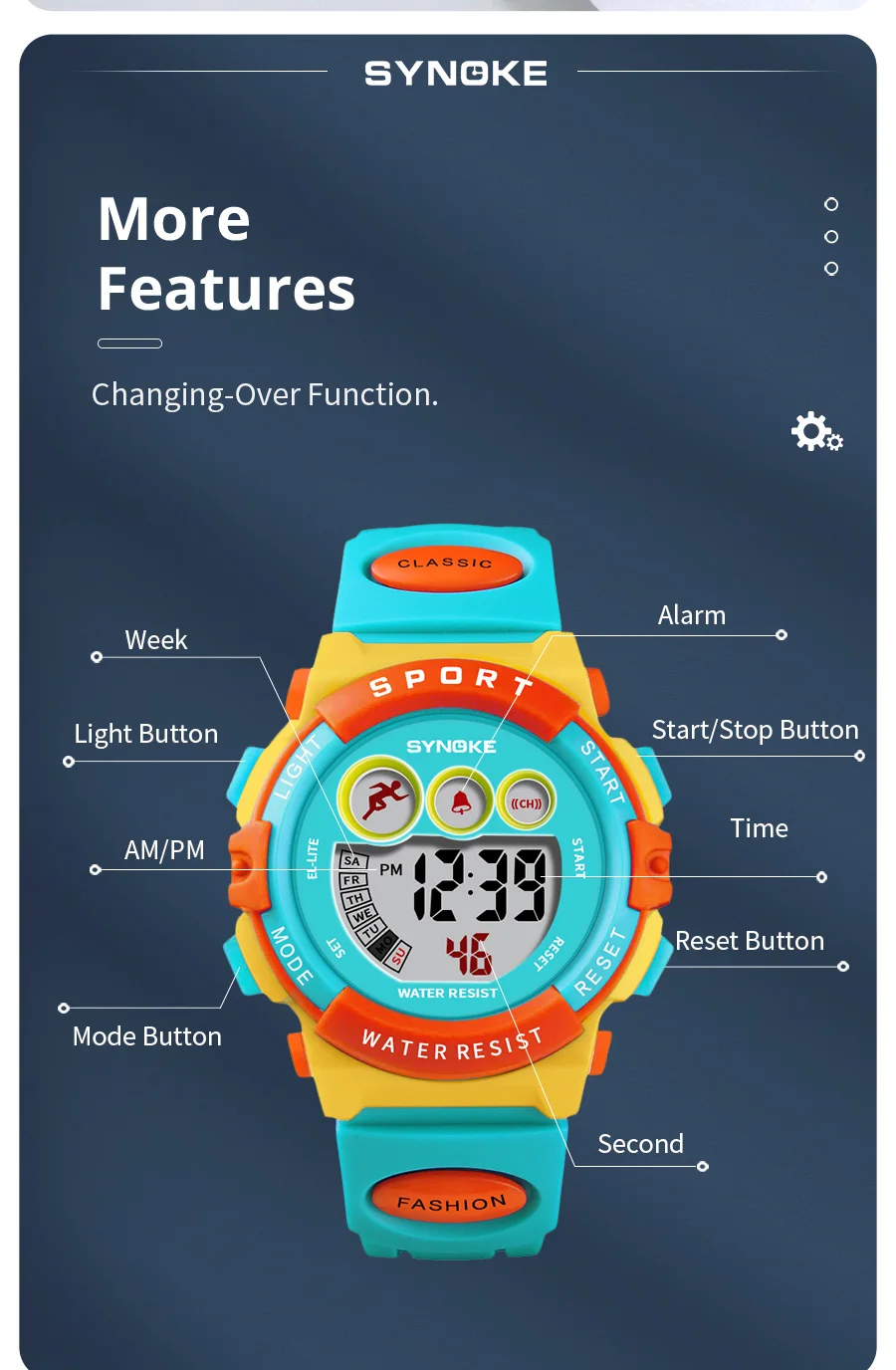 SYNOKE Student Sport Watches For Kids Colorful Electronic Watches Waterproof Clock Children Digital Watch For Boys Girls