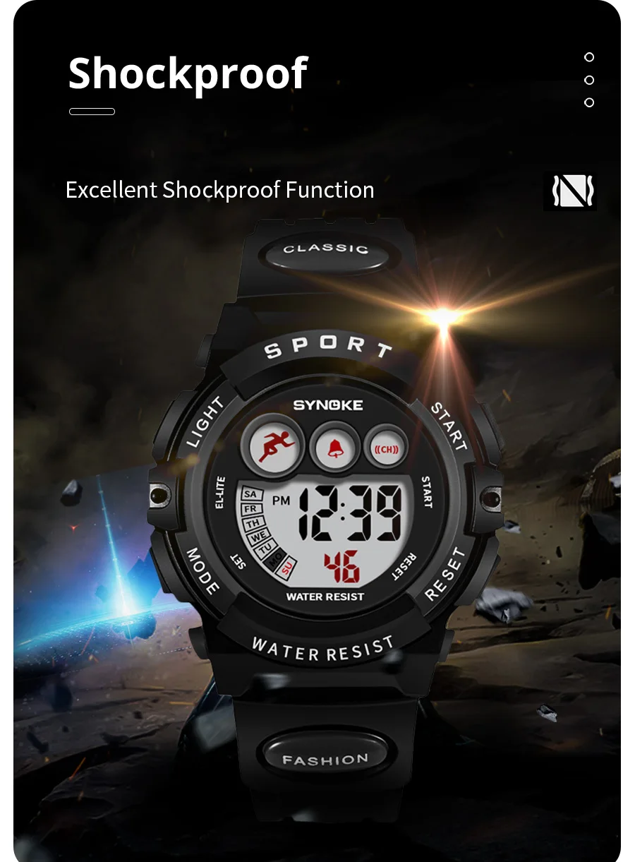 SYNOKE Student Sport Watches For Kids Colorful Electronic Watches Waterproof Clock Children Digital Watch For Boys Girls