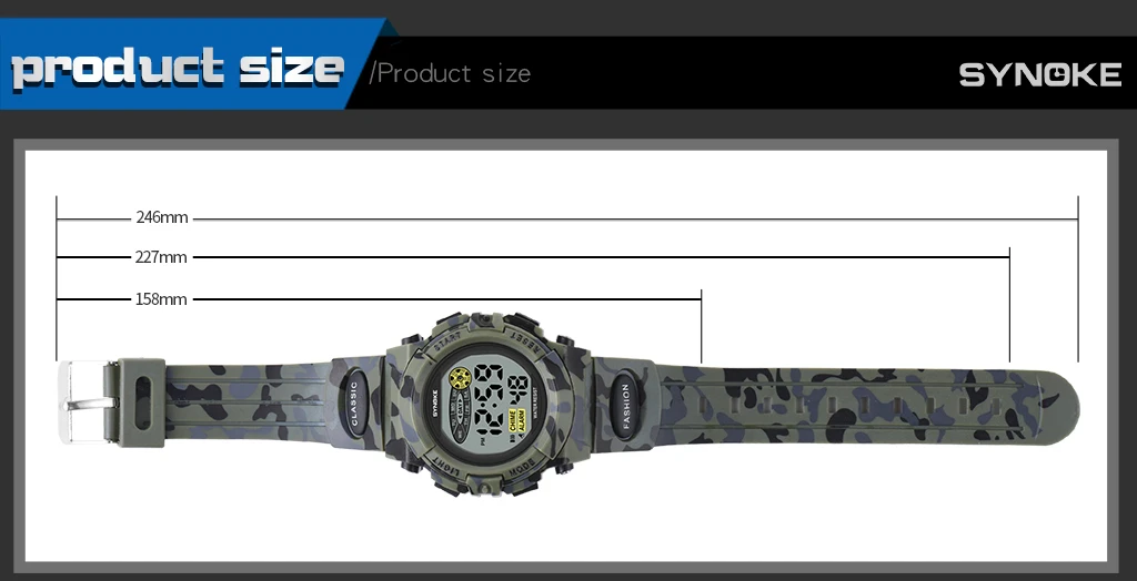 SYNOKE Student Sport Watch For Kids Colorful Electronic Watches Waterproof Clock Children Digital Watch For Boys Camouflage