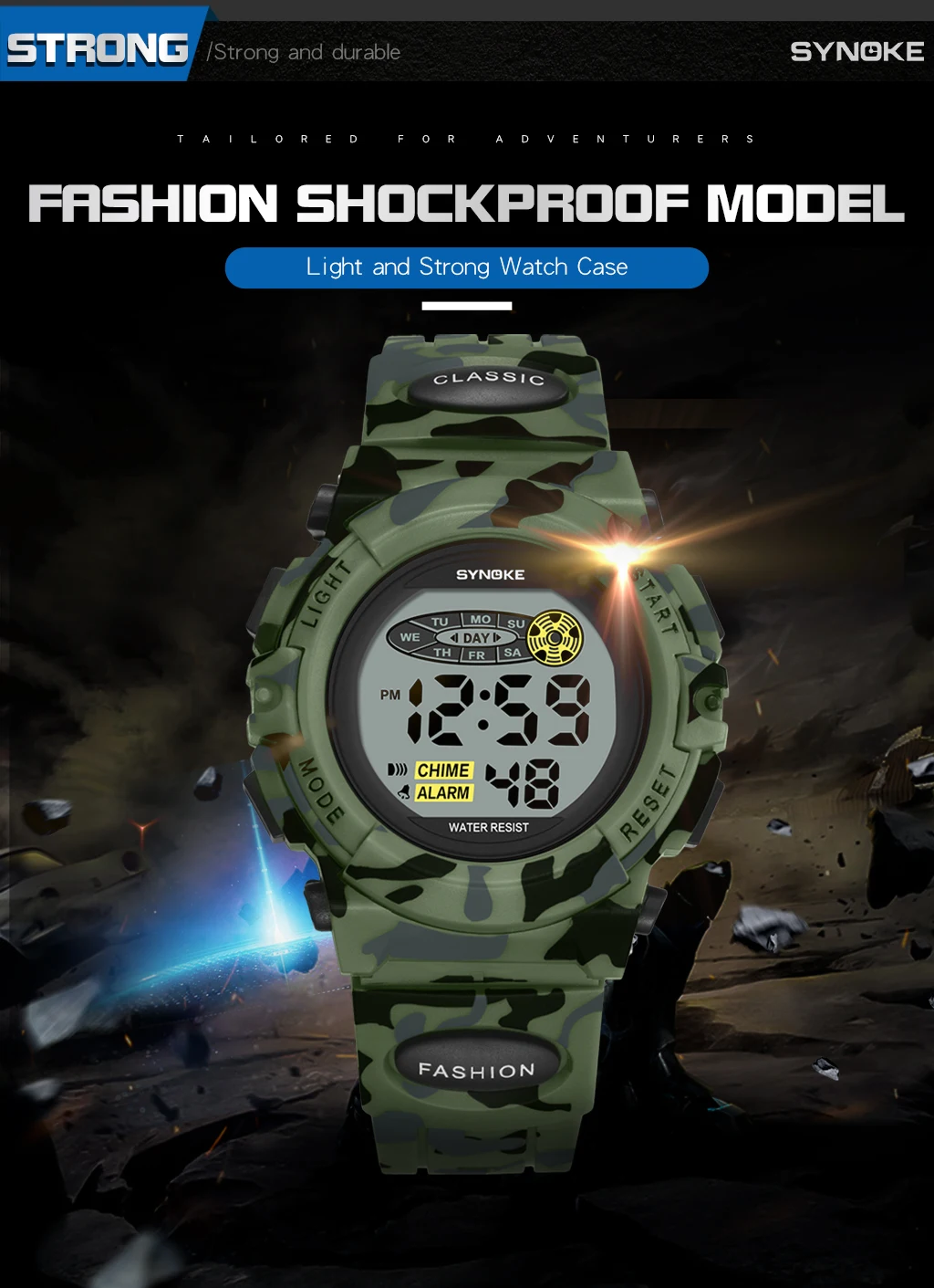 SYNOKE Student Sport Watch For Kids Colorful Electronic Watches Waterproof Clock Children Digital Watch For Boys Camouflage