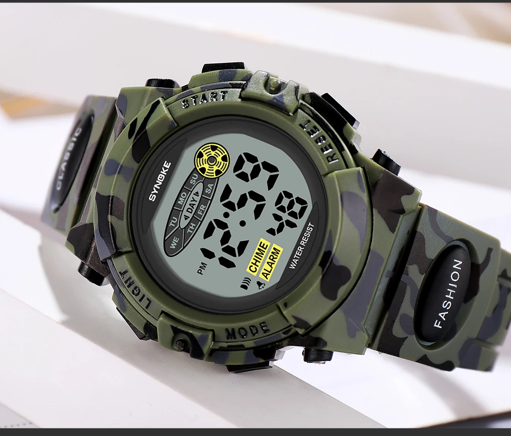SYNOKE Student Sport Watch For Kids Colorful Electronic Watches Waterproof Clock Children Digital Watch For Boys Camouflage