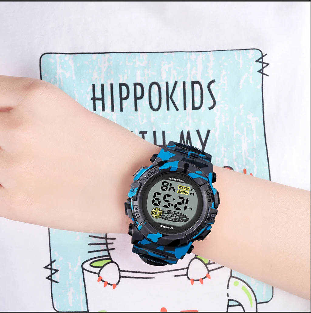 SYNOKE Student Sport Watch For Kids Colorful Electronic Watches Waterproof Clock Children Digital Watch For Boys Camouflage