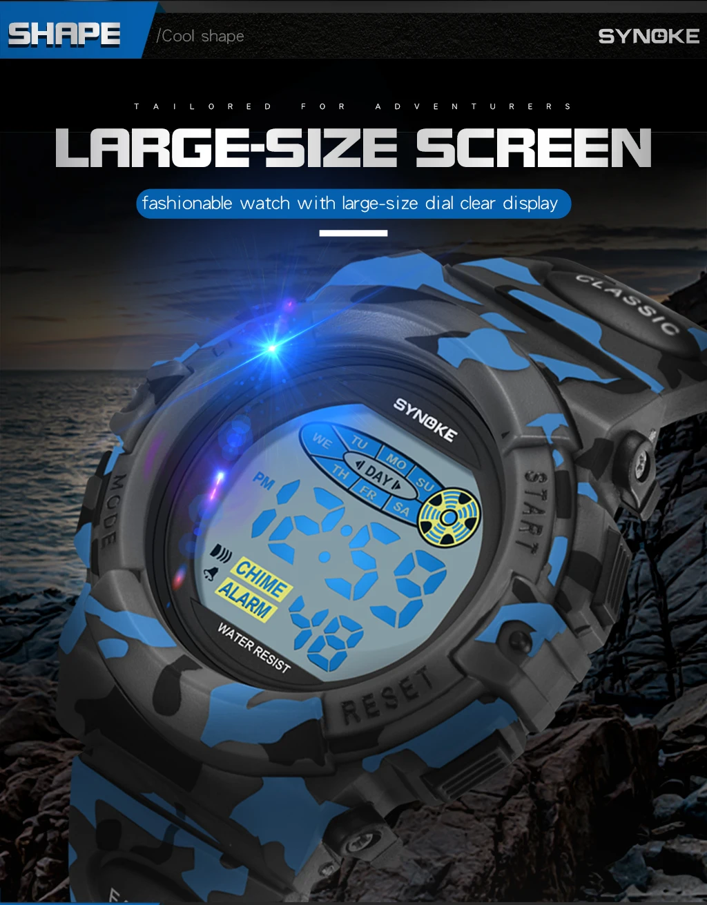 SYNOKE Student Sport Watch For Kids Colorful Electronic Watches Waterproof Clock Children Digital Watch For Boys Camouflage