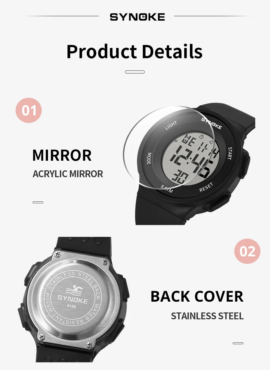 SYNOKE Digital Watches Kids Sports Luminous Multifunction Waterproof Chrono Wristwatch Outdoor Girls Fashion Student Watch New
