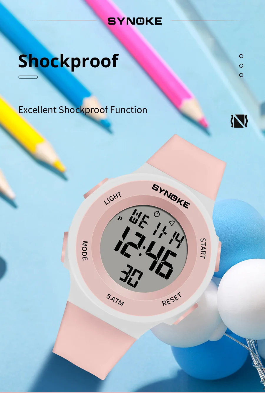 SYNOKE Digital Watches Kids Sports Luminous Multifunction Waterproof Chrono Wristwatch Outdoor Girls Fashion Student Watch New