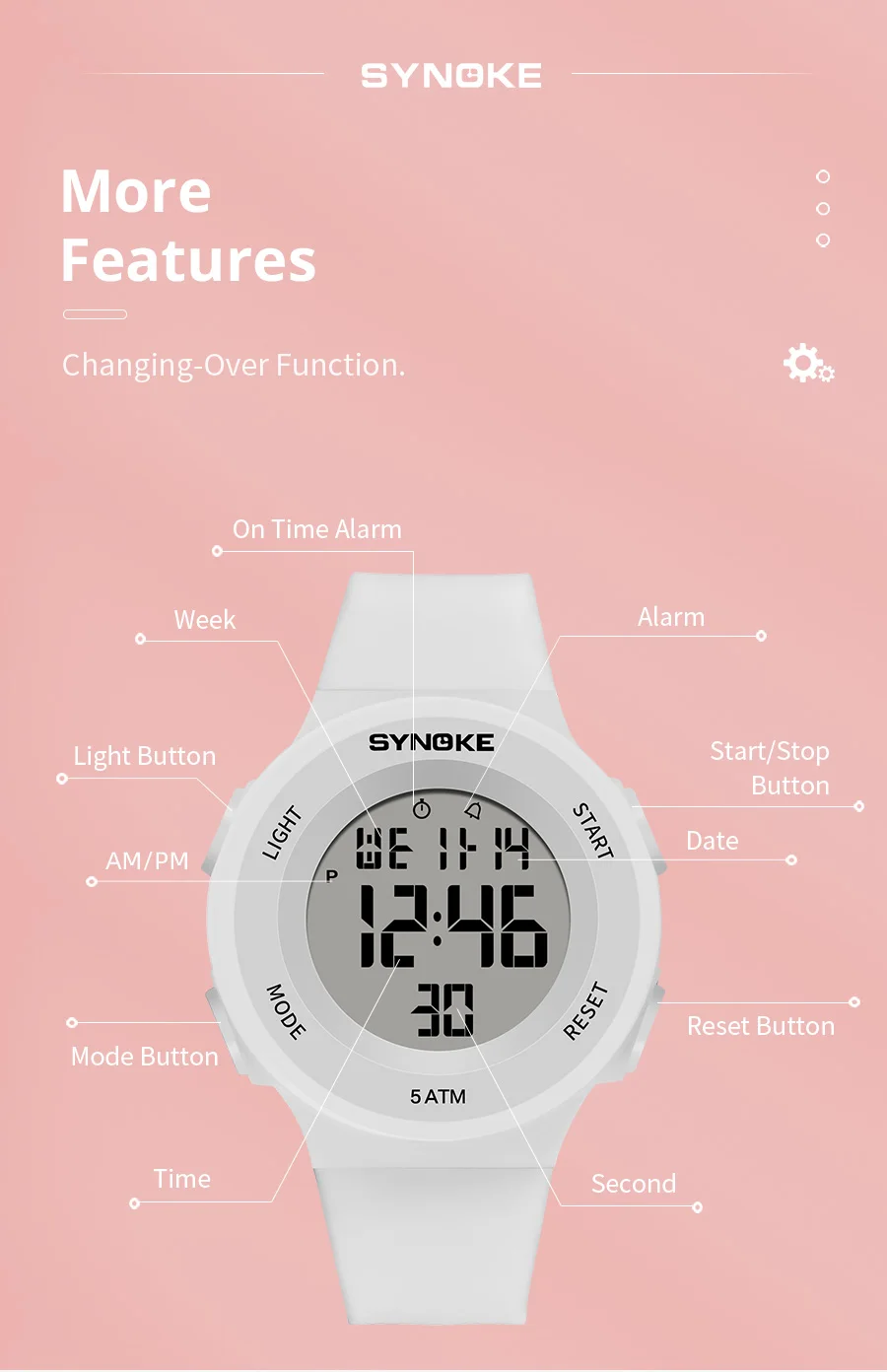 SYNOKE Digital Watches Kids Sports Luminous Multifunction Waterproof Chrono Wristwatch Outdoor Girls Fashion Student Watch New