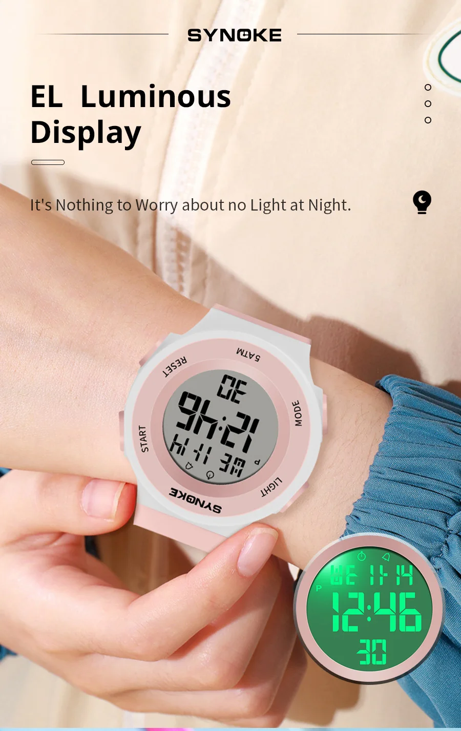 SYNOKE Digital Watches Kids Sports Luminous Multifunction Waterproof Chrono Wristwatch Outdoor Girls Fashion Student Watch New