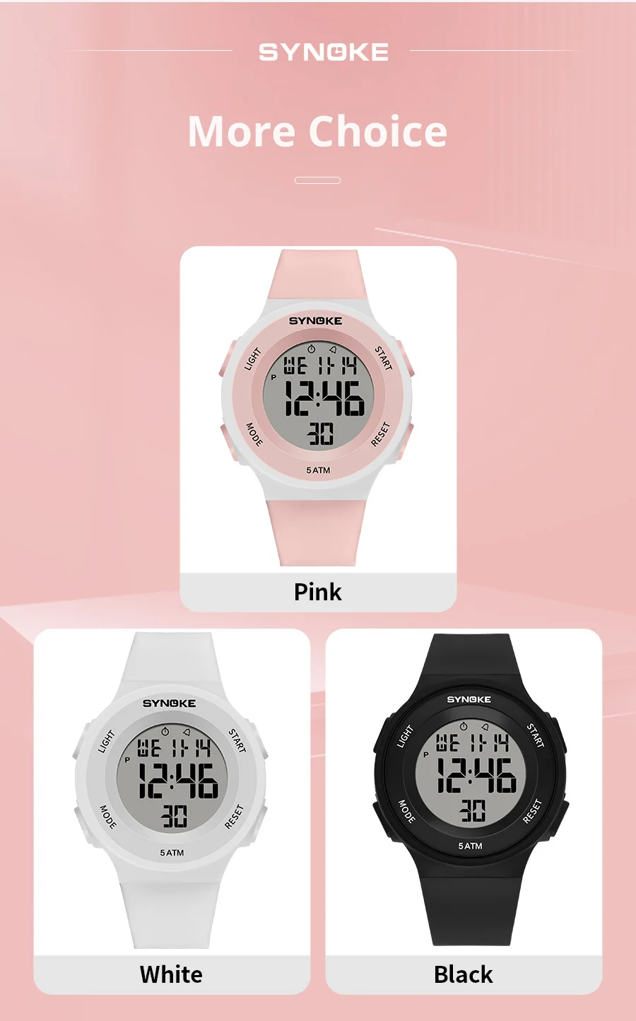 SYNOKE Digital Watches Kids Sports Luminous Multifunction Waterproof Chrono Wristwatch Outdoor Girls Fashion Student Watch New
