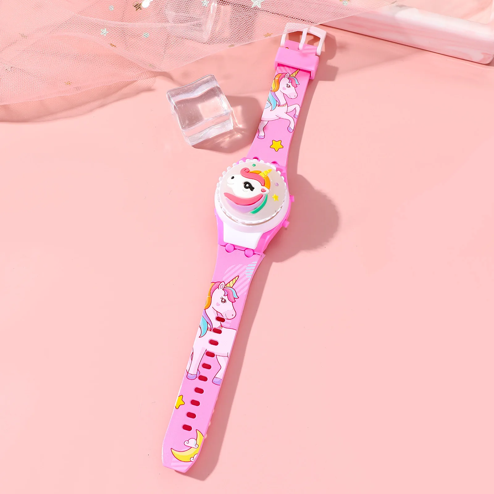 Fashion Flip Rotating Luminous Music Electronic Watch, Fashion Cartoon Cute Unicorn Watch, School Supplies Party Gift