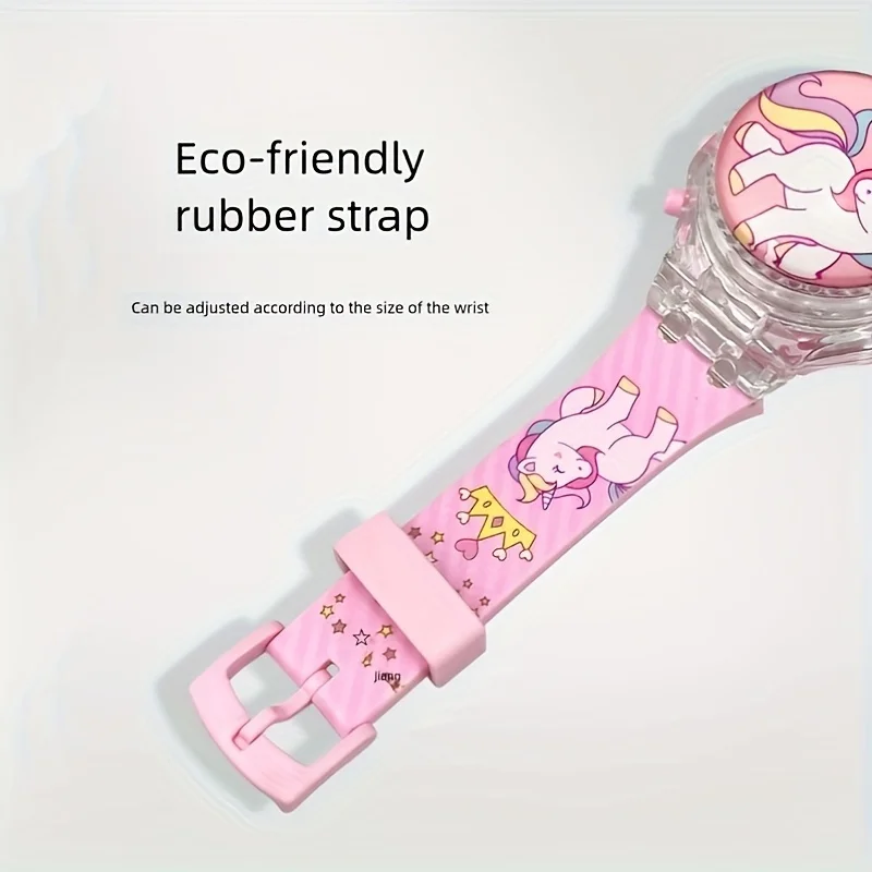 Fashion Flip Rotating Luminous Music Electronic Watch, Fashion Cartoon Cute Unicorn Watch, School Supplies Party Gift