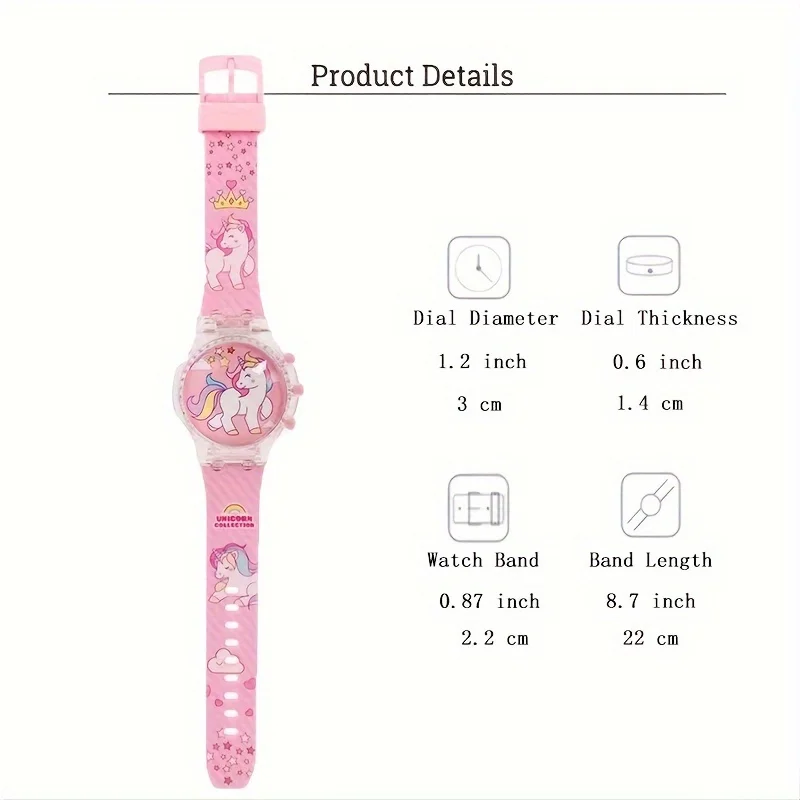 Fashion Flip Rotating Luminous Music Electronic Watch, Fashion Cartoon Cute Unicorn Watch, School Supplies Party Gift