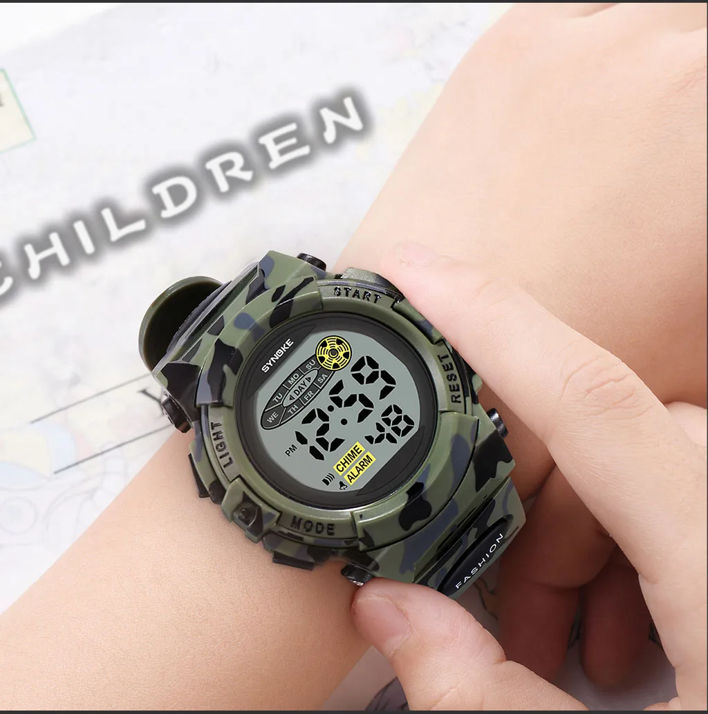 SYNOKE Student Sport Watch For Kids Colorful Electronic Watches Waterproof Clock Children Digital Watch For Boys Camouflage