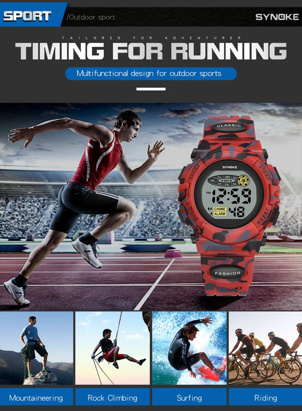 SYNOKE Student Sport Watch For Kids Colorful Electronic Watches Waterproof Clock Children Digital Watch For Boys Camouflage