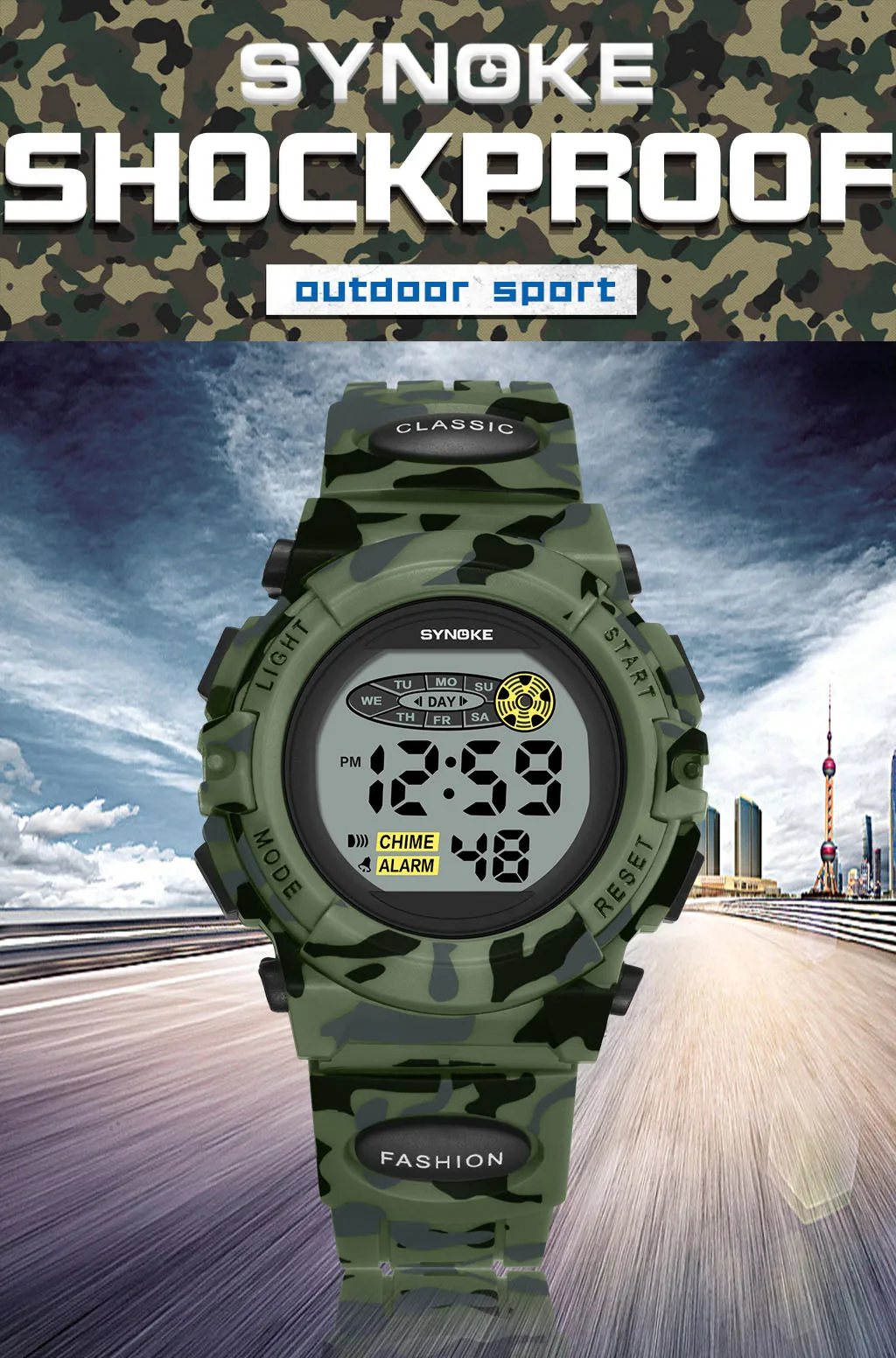 SYNOKE Student Sport Watch For Kids Colorful Electronic Watches Waterproof Clock Children Digital Watch For Boys Camouflage