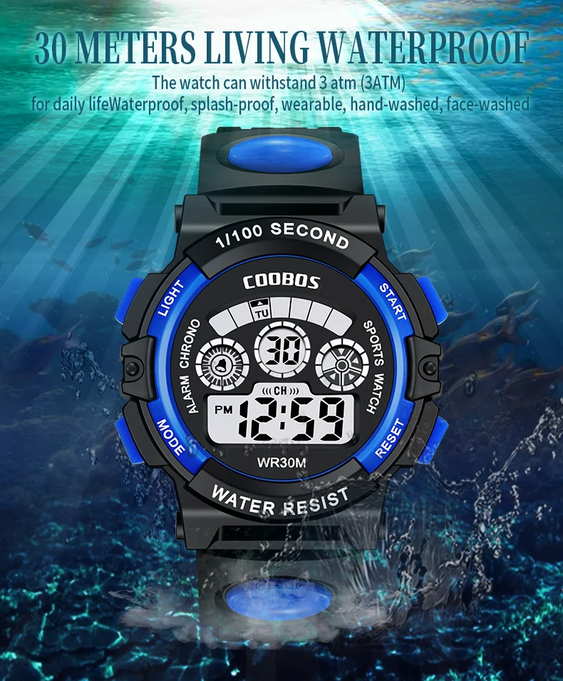 COOBOS Sports Kids Watches Waterproof LED Digital Watch for Children Multifunctional Luminous Girls Boys Clock Relogio Infantil
