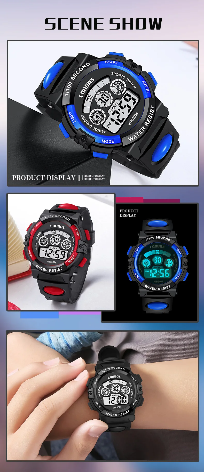 COOBOS Sports Kids Watches Waterproof LED Digital Watch for Children Multifunctional Luminous Girls Boys Clock Relogio Infantil