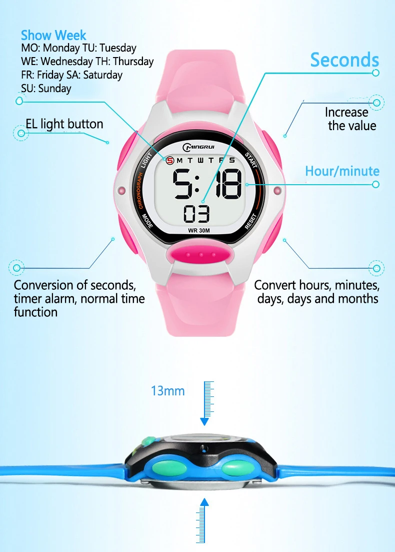 Children's Electronic Watch Sports Waterproof Luminous Alarm Clock High-Quality Simple Student Multifunctional Digital Watches