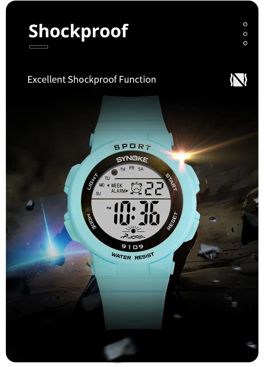 SYNOKE Student Sport Watches For Kids Colorful Electronic Watches 50M Waterproof Clock Children Digital Watch For Boys Girls