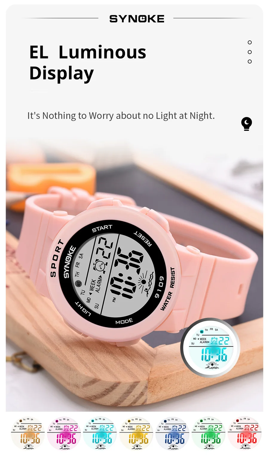 SYNOKE Student Sport Watches For Kids Colorful Electronic Watches 50M Waterproof Clock Children Digital Watch For Boys Girls