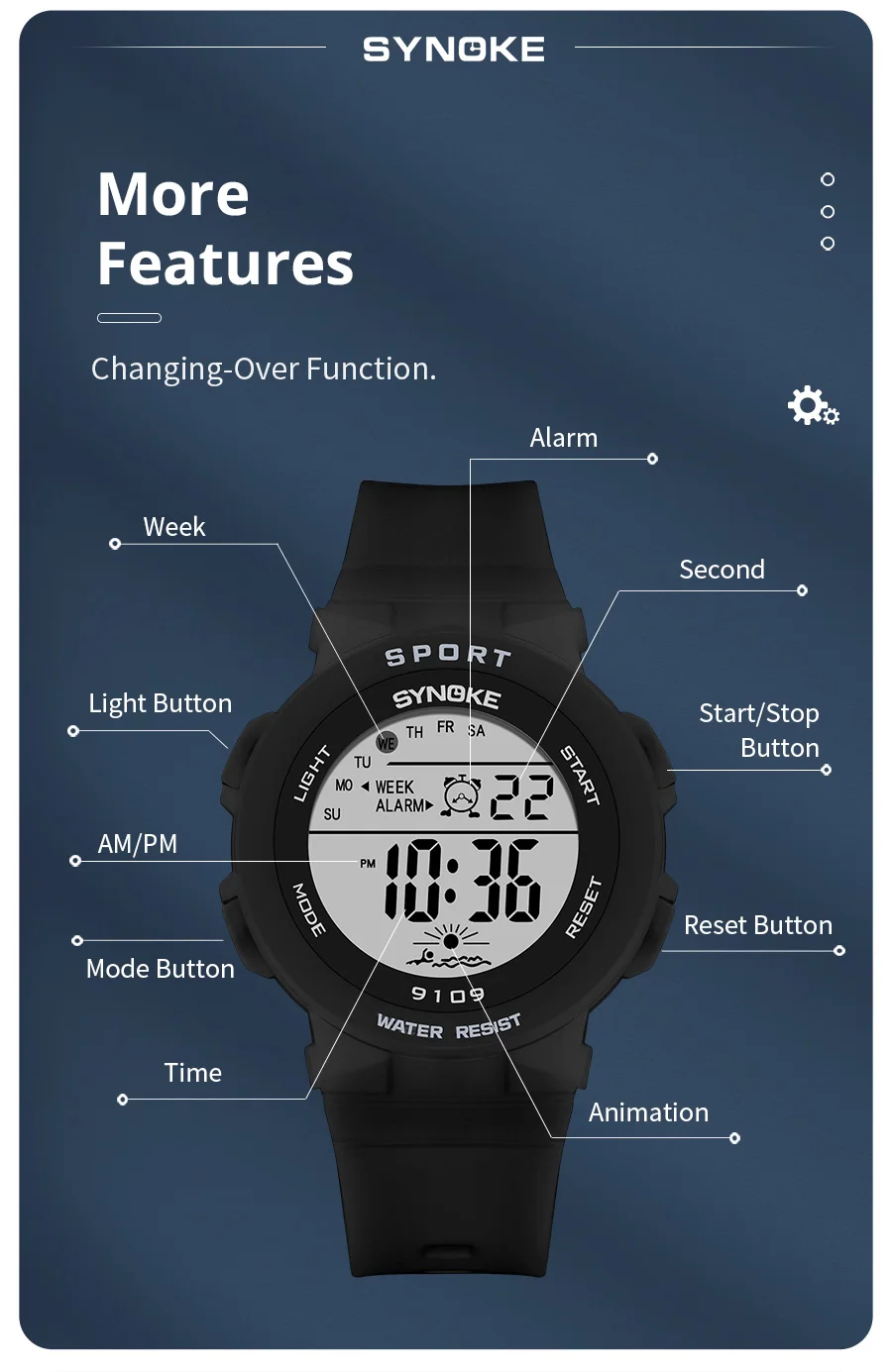 SYNOKE Student Sport Watches For Kids Colorful Electronic Watches 50M Waterproof Clock Children Digital Watch For Boys Girls