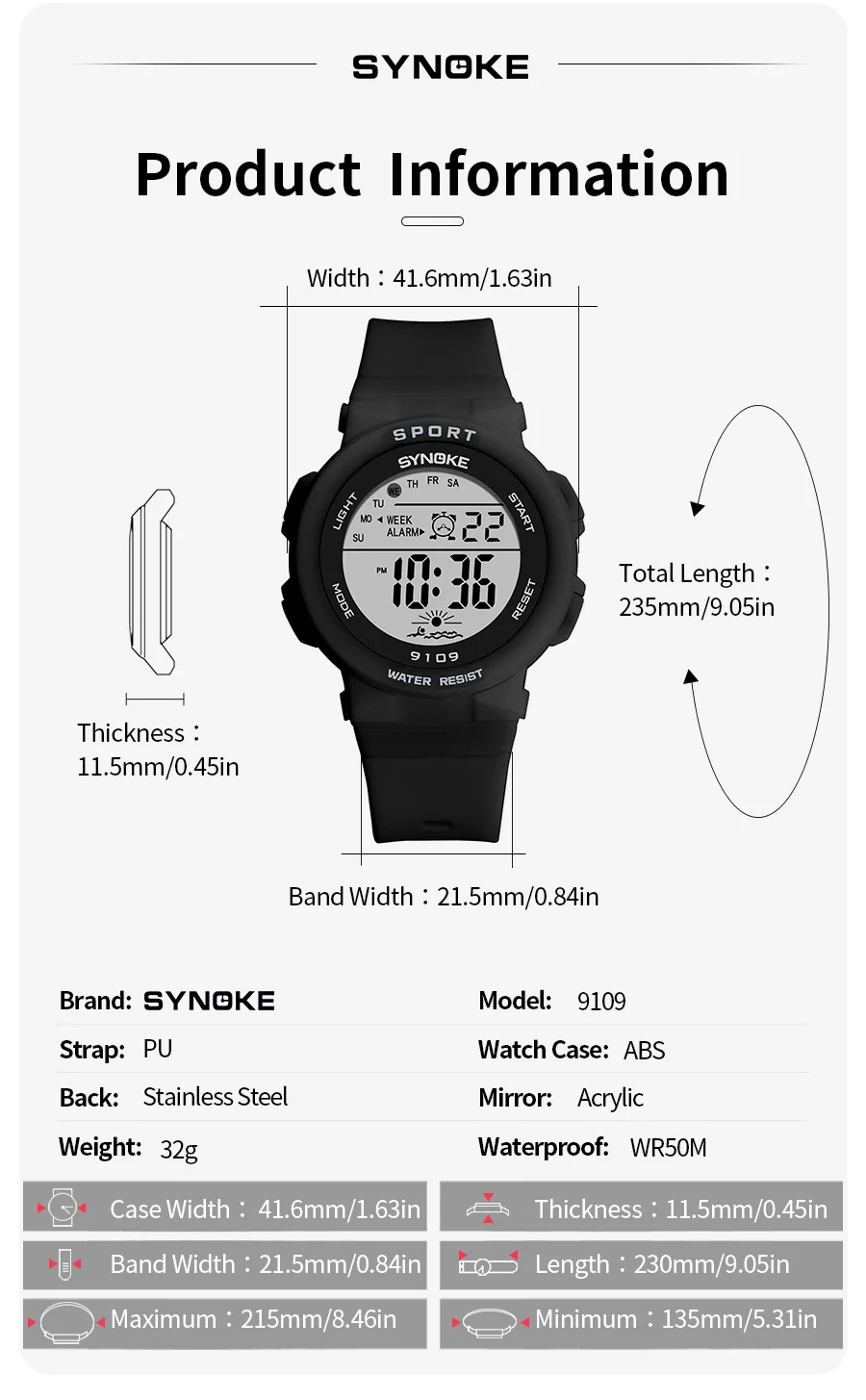 SYNOKE Student Sport Watches For Kids Colorful Electronic Watches 50M Waterproof Clock Children Digital Watch For Boys Girls