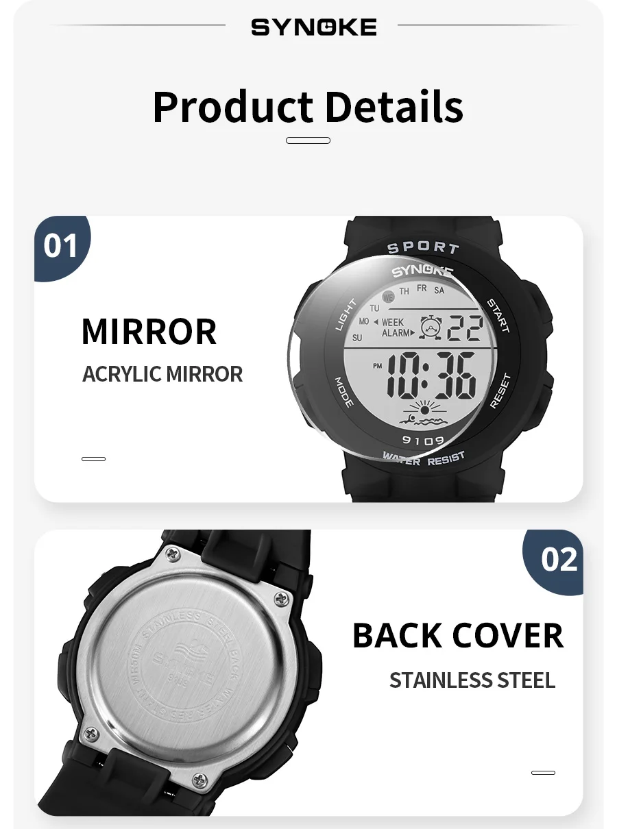 SYNOKE Student Sport Watches For Kids Colorful Electronic Watches 50M Waterproof Clock Children Digital Watch For Boys Girls