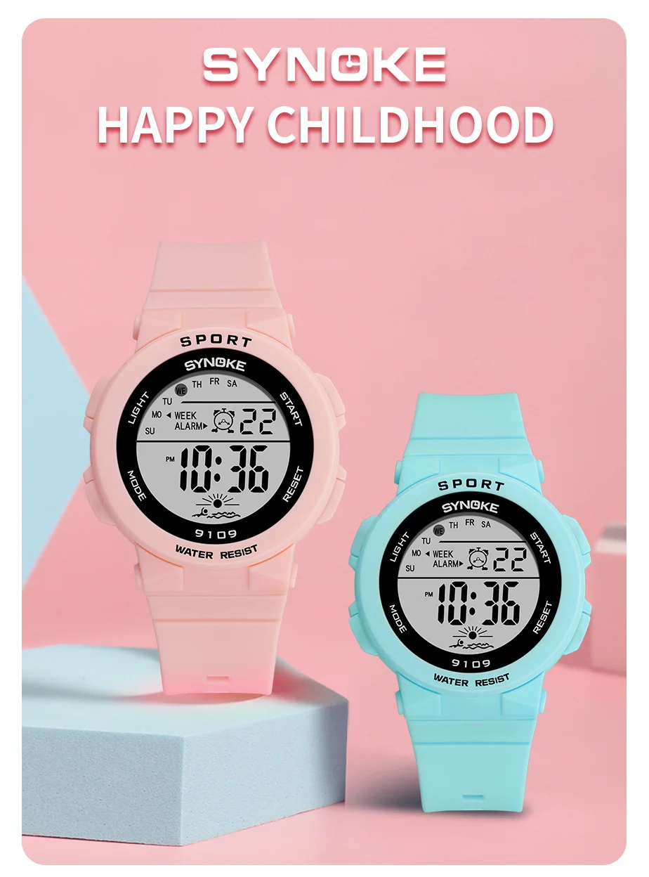 SYNOKE Student Sport Watches For Kids Colorful Electronic Watches 50M Waterproof Clock Children Digital Watch For Boys Girls