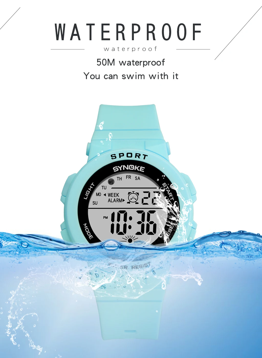 SYNOKE Student Sport Watches For Kids Colorful Electronic Watches 50M Waterproof Clock Children Digital Watch For Boys Girls