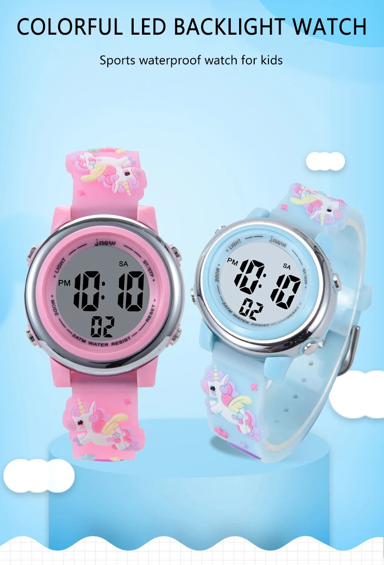 Children's Cartoon LED Electronic Watch 30M Waterproof Kids SmartWatch Pink Luminous Alarm Clock Sports Boys Girls Gift
