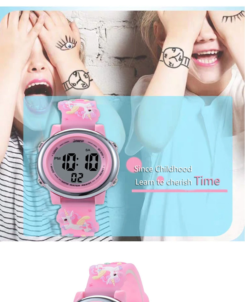 Children's Cartoon LED Electronic Watch 30M Waterproof Kids SmartWatch Pink Luminous Alarm Clock Sports Boys Girls Gift