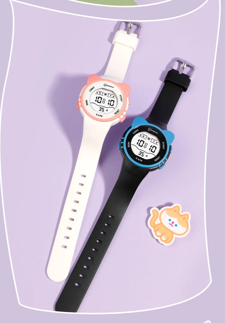 UTHAI DigitaWatch Girls and Boys Cute Meow Star Watches Kids Children Junior High School Waterproof Alarm Clock Electronic Watch