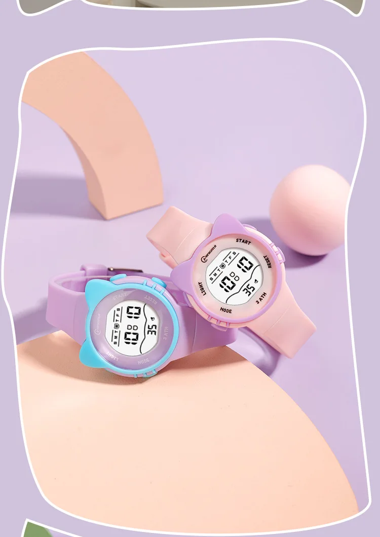 UTHAI DigitaWatch Girls and Boys Cute Meow Star Watches Kids Children Junior High School Waterproof Alarm Clock Electronic Watch