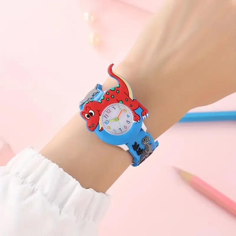 Cute Cartoon 3D Dinosaur Tyrannosaurus Rex Silicone Strap Children's Watch Kids Student Watch Baby Toy Birthday Gift