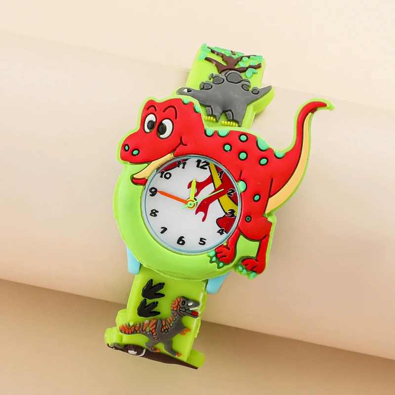Cute Cartoon 3D Dinosaur Tyrannosaurus Rex Silicone Strap Children's Watch Kids Student Watch Baby Toy Birthday Gift