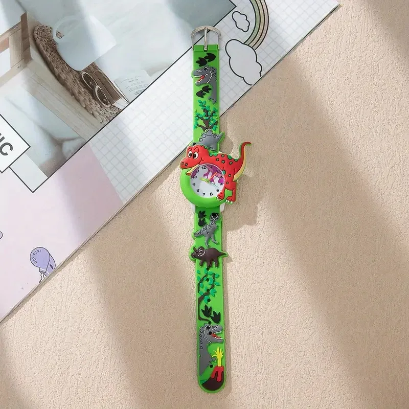 Cute Cartoon 3D Dinosaur Tyrannosaurus Rex Silicone Strap Children's Watch Kids Student Watch Baby Toy Birthday Gift