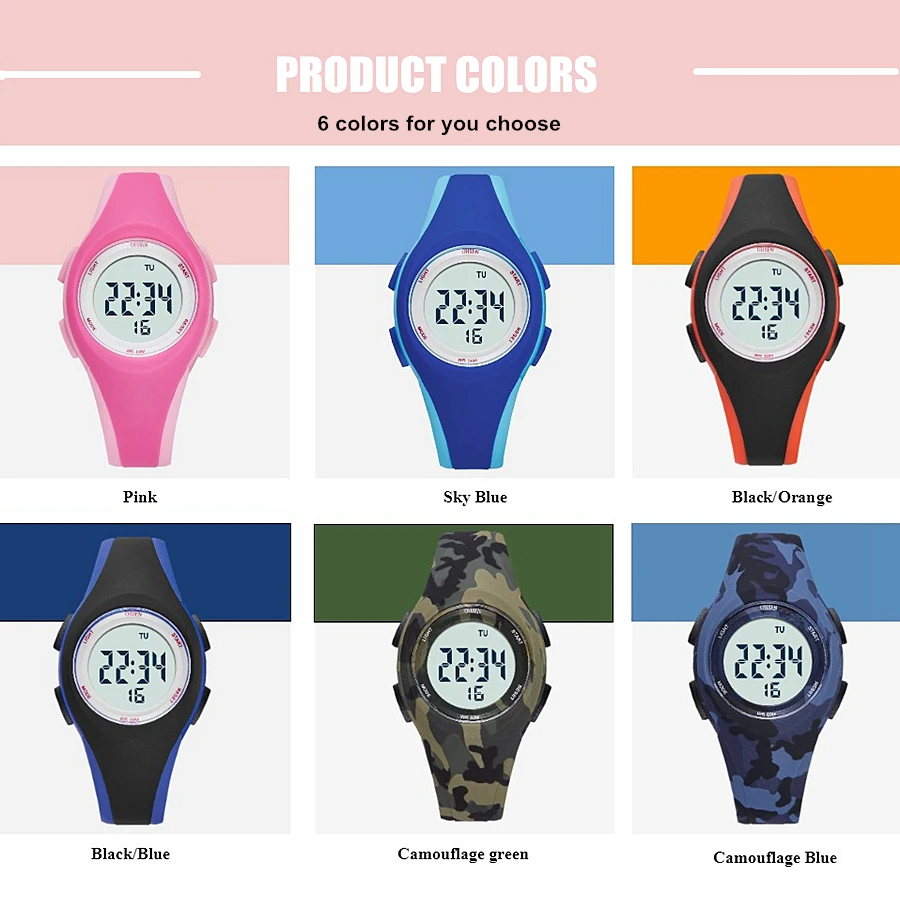 OHSEN Kids Digital Sport Watches 50M Waterproof Electronic Wristwatch Stop Watch LED Clock Children Watch For Boys Girls