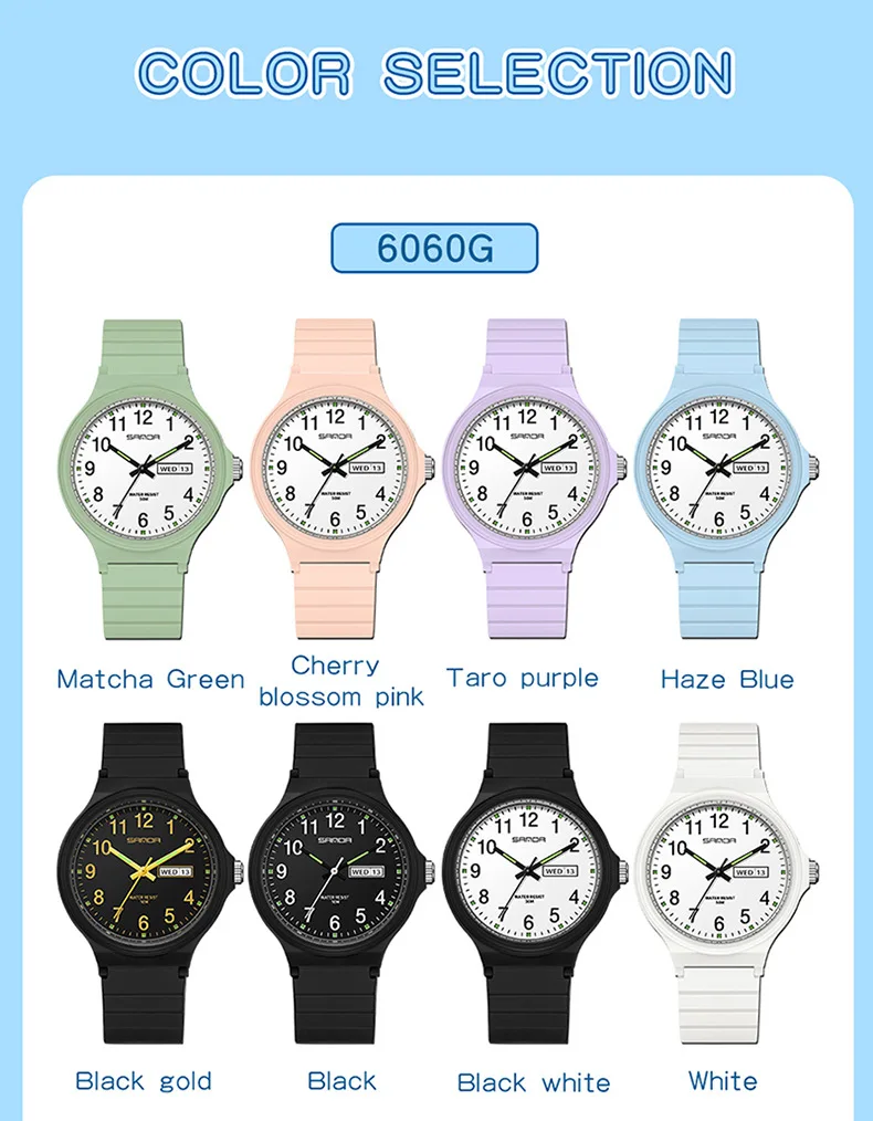 SANDA 9072 Fashion Students Quartz Watch New Design Soft TPU Strap Water Resistant Outdoor Sports Wrist Watches for Man