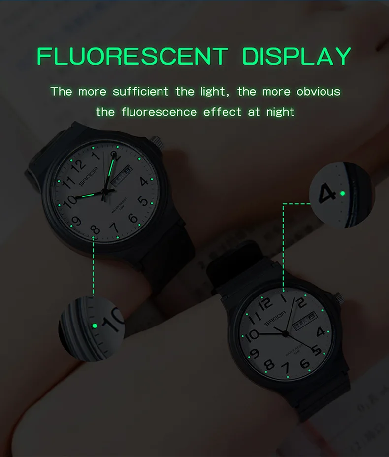 SANDA 9072 Fashion Students Quartz Watch New Design Soft TPU Strap Water Resistant Outdoor Sports Wrist Watches for Man