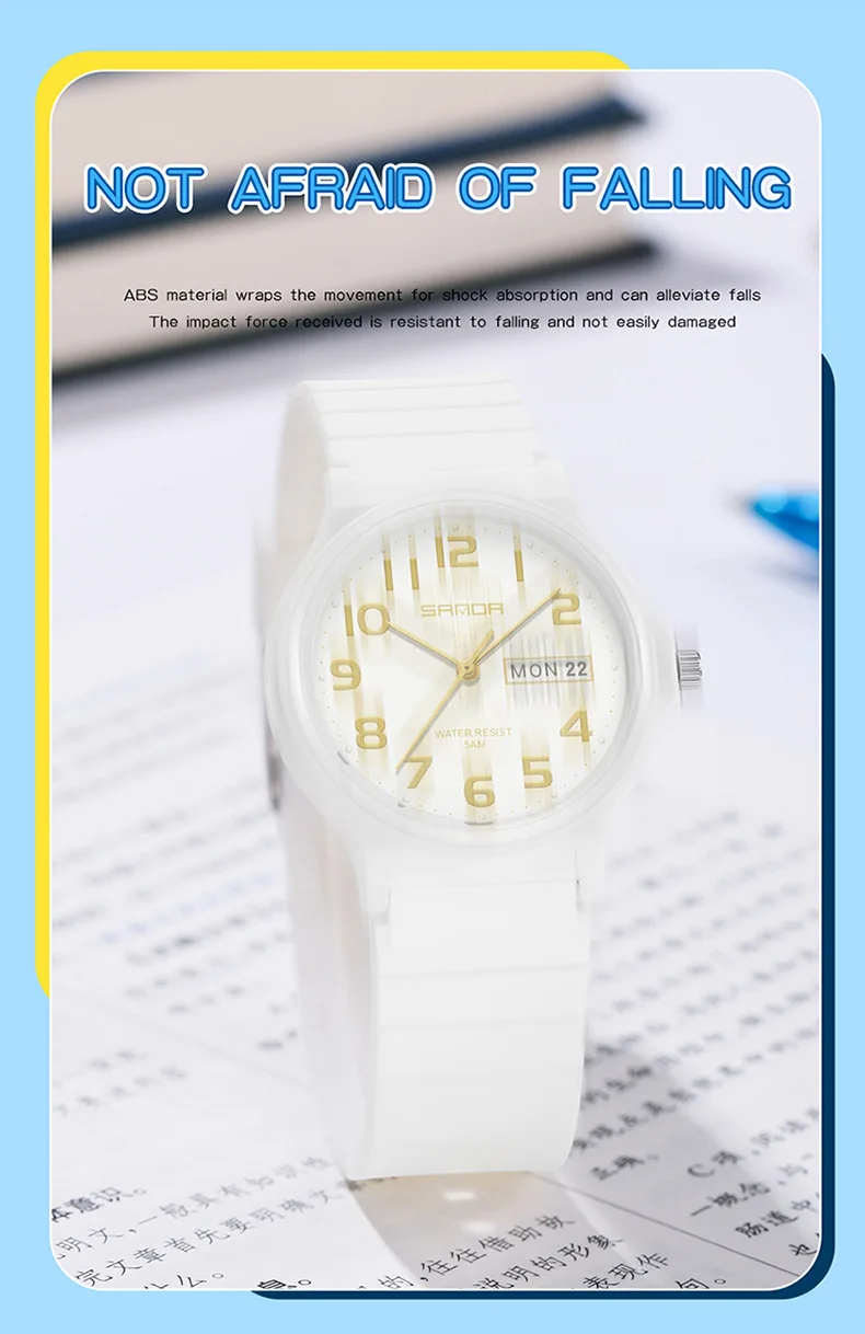 SANDA 9072 Fashion Students Quartz Watch New Design Soft TPU Strap Water Resistant Outdoor Sports Wrist Watches for Man