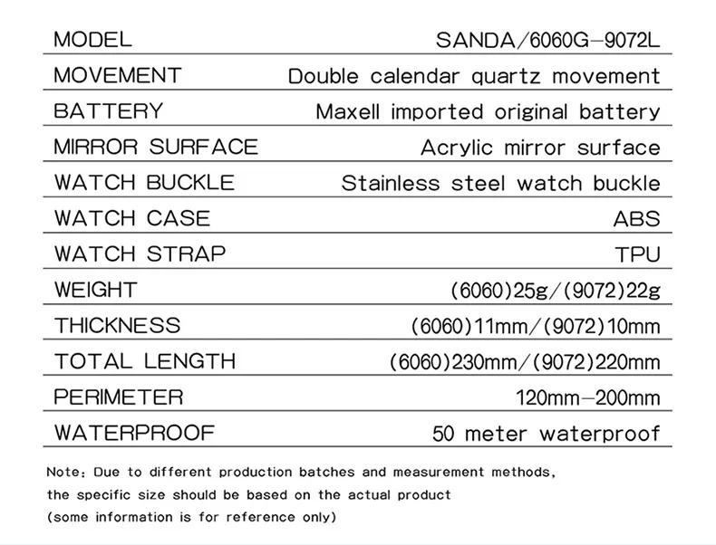 SANDA 9072 Fashion Students Quartz Watch New Design Soft TPU Strap Water Resistant Outdoor Sports Wrist Watches for Man