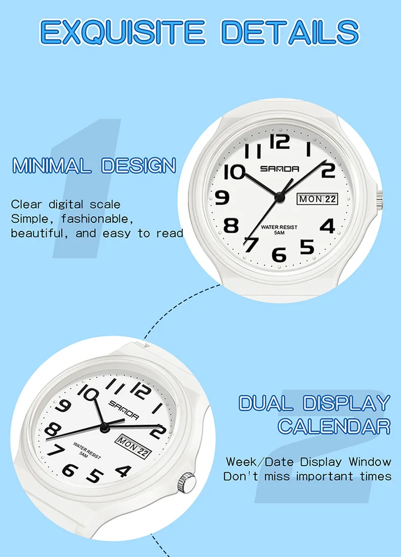 SANDA 9072 Fashion Students Quartz Watch New Design Soft TPU Strap Water Resistant Outdoor Sports Wrist Watches for Man