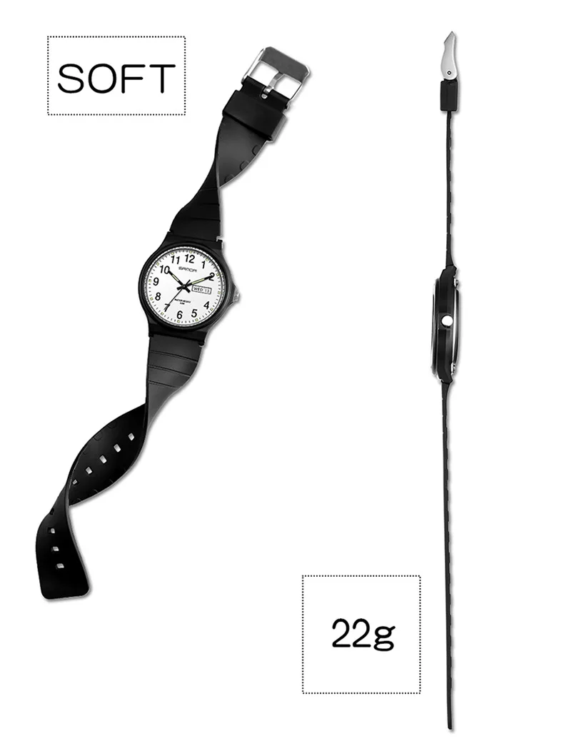 SANDA 9072 Fashion Students Quartz Watch New Design Soft TPU Strap Water Resistant Outdoor Sports Wrist Watches for Man