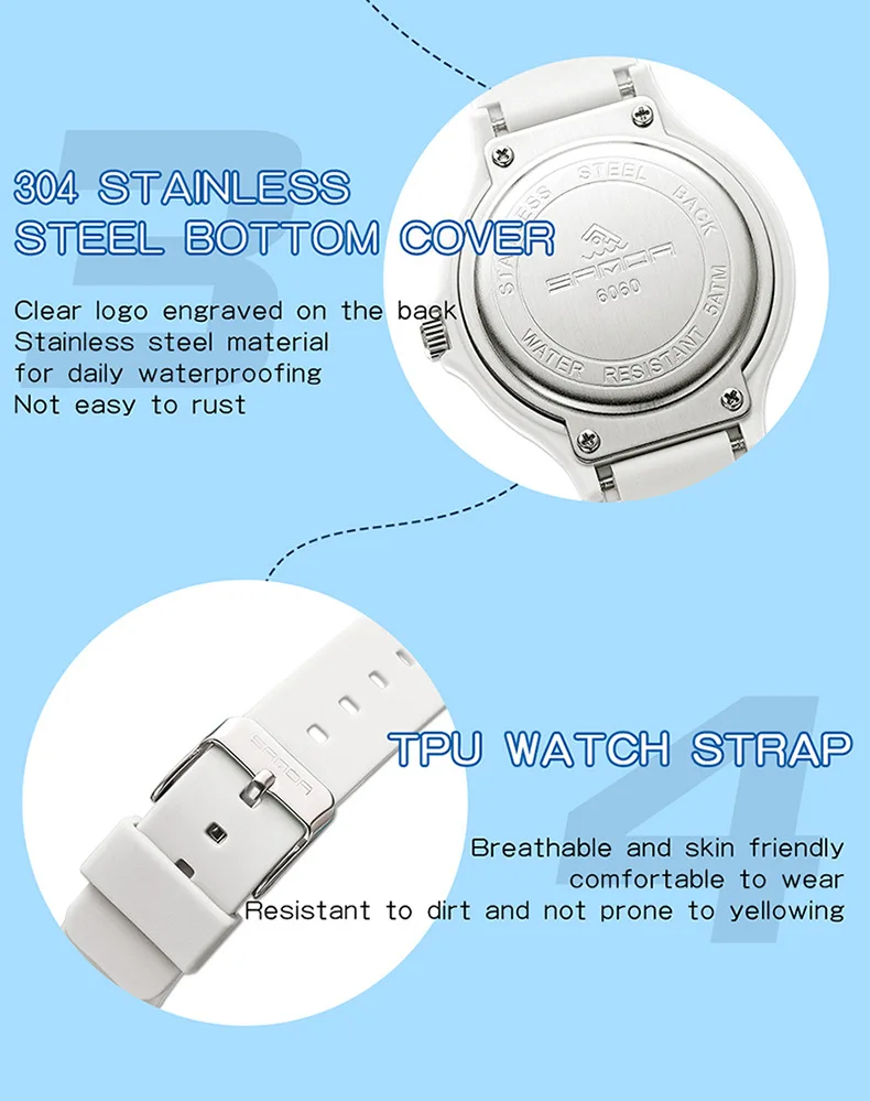 SANDA 9072 Fashion Students Quartz Watch New Design Soft TPU Strap Water Resistant Outdoor Sports Wrist Watches for Man