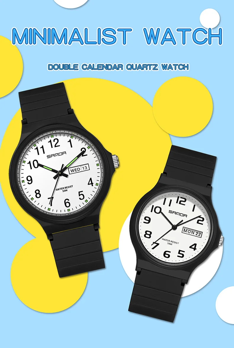 SANDA 9072 Fashion Students Quartz Watch New Design Soft TPU Strap Water Resistant Outdoor Sports Wrist Watches for Man